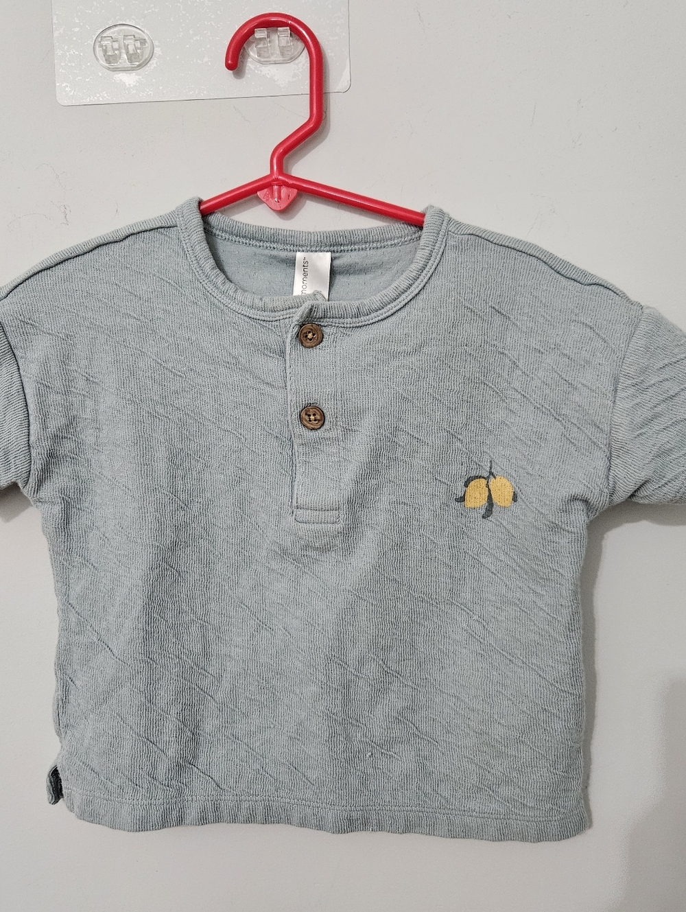 Modern Moments Light Blue Short-Sleeve Henley Yellow Lemon‎ Embroidery 2T Top